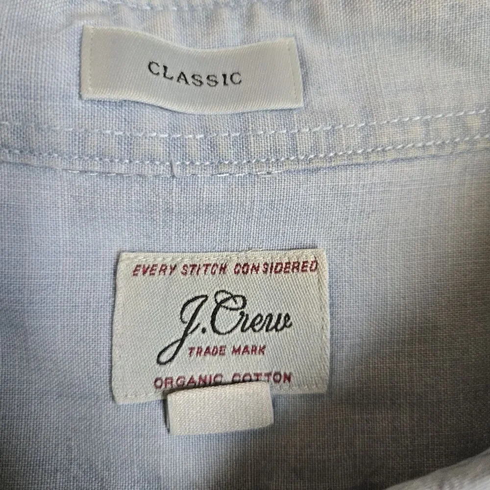 J.Crew Organic Cotton Button Up Shirt Mens XXLT Light Blue Short Sleeve Classic